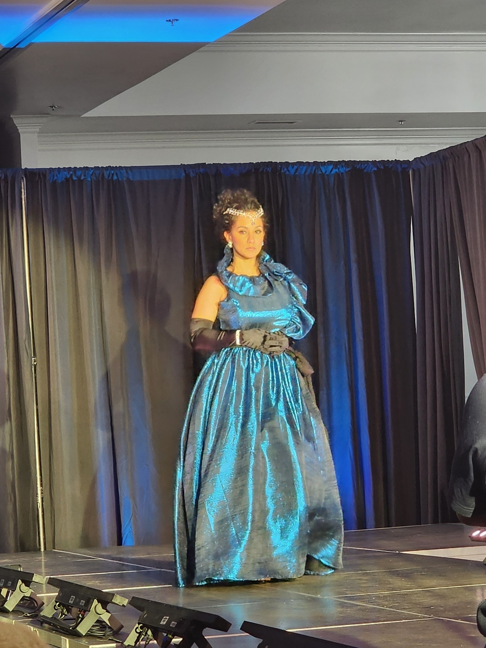 Elegant Blue Metallic Evening Gown - Women's Formal Dress